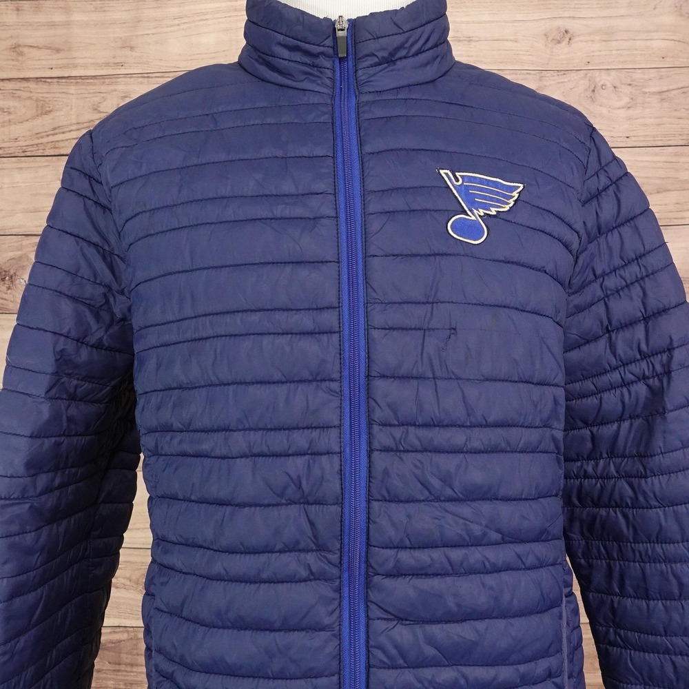 St Louis Blues Jacket Mens L Blue NHL Hockey G-III Quilted Puffer Full Zip
